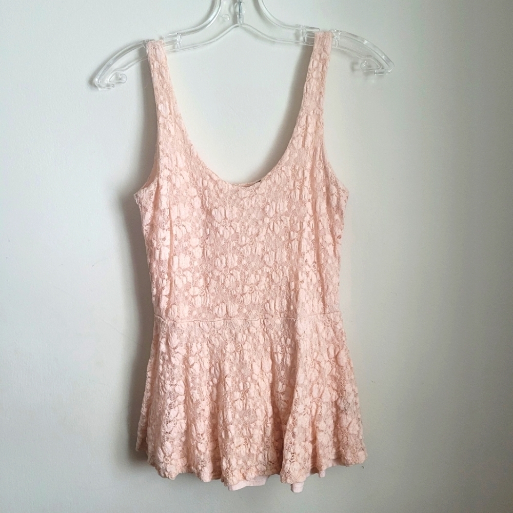 Stunning Bluenotes Blush Pink Lined Lace fit and flair tank top sz med.